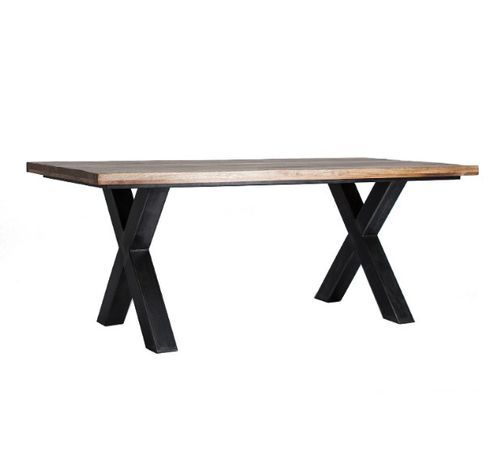 Table à manger rectangulaire manguier massif clair et pieds métal noir Munky - Photo n°2; ?>