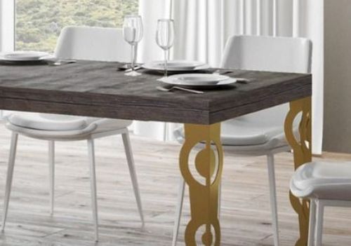 Table à manger rectangulaire orientale bois foncé et pieds métal doré Kazay 180 cm - Photo n°3; ?>