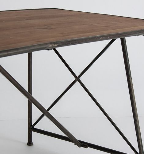Table à manger rectangulaire orme massif foncé et métal noir Kira - Photo n°3; ?>