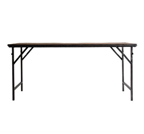 Table à manger rectangulaire orme massif foncé et métal noir Téa - Photo n°2; ?>