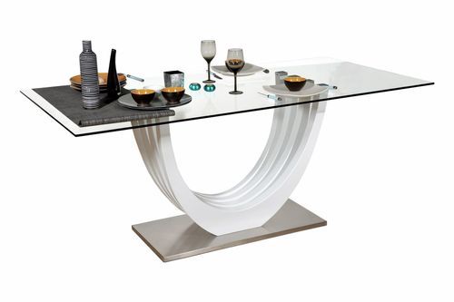 Table à manger rectangulaire verre et bois laqué blanc Minio 180 cm - Photo n°2; ?>