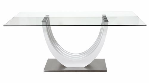 Table à manger rectangulaire verre et bois laqué blanc Minio 180 cm - Photo n°3; ?>