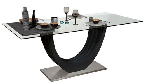 Table à manger rectangulaire verre et bois laqué noir Ora - Photo n°2; ?>