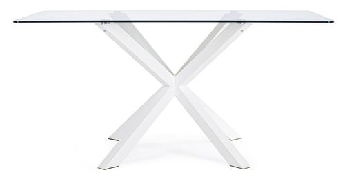 Table à manger rectangulaire verre trempé et acier blanc Agno 160 cm - Photo n°2; ?>