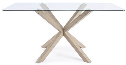 Table à manger rectangulaire verre trempé et acier effet naturel Agno 160 cm - Photo n°2; ?>