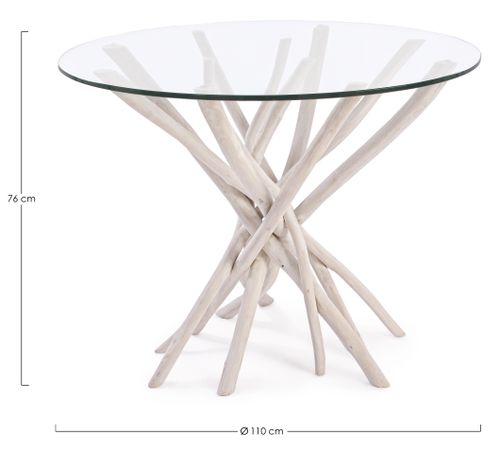Table à manger rond en verre et branches teck Sary D 110 cm - Photo n°3; ?>