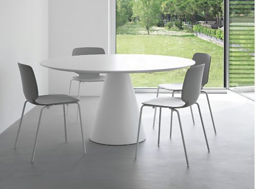 Table à manger ronde blanche polyéthylène et plateau bois blanc Kizola - Photo n°3; ?>