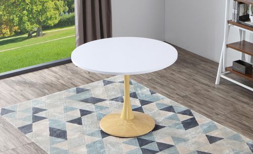 Table à manger ronde bois blanc et chêne clair Kandra - Photo n°2; ?>