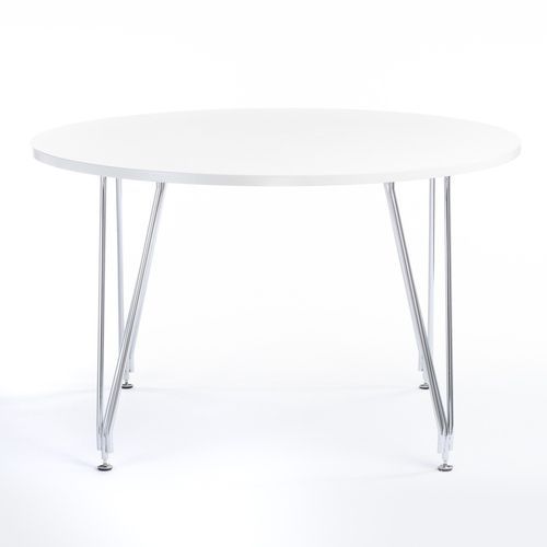 Table à manger ronde bois blanc mat et acier chromé Diza 120 cm - Photo n°2; ?>
