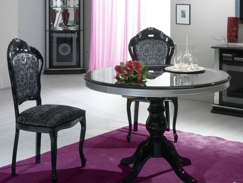 Table à manger ronde bois brillant noir et gris Venus - Photo n°2; ?>