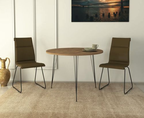 Table à manger ronde bois clair et pieds en forme d'épingles acier noir Kizone 90 cm - Photo n°2; ?>
