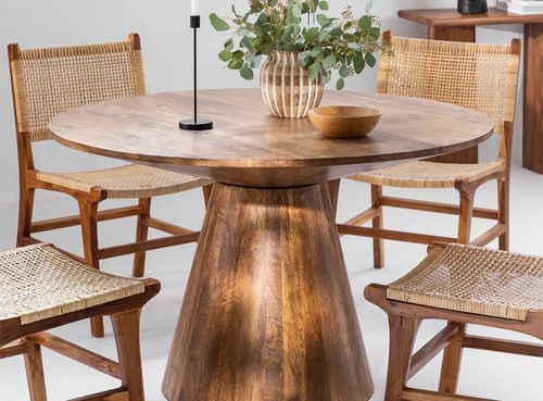 Table à manger ronde bois d'acacia Askin 120 cm - Photo n°2; ?>