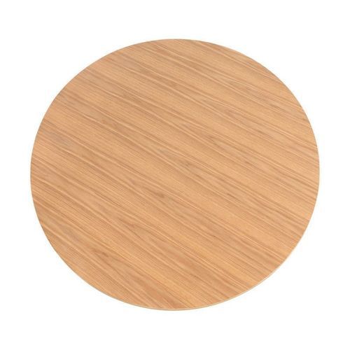 Table à manger ronde bois d'hévéa avec placage chêne et pieds laqué blanc Alino 120 cm - Photo n°2; ?>