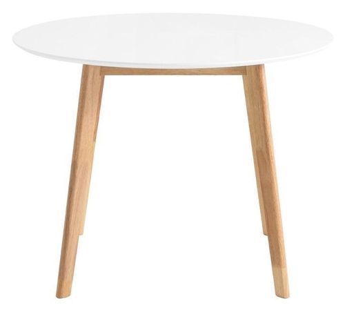 Table à manger ronde bois d'hévéa avec placage chêne et pieds laqué blanc Askin 100 cm - Photo n°2; ?>