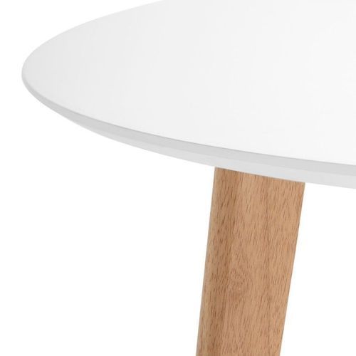 Table à manger ronde bois d'hévéa avec placage chêne et pieds laqué blanc Askin 100 cm - Photo n°3; ?>