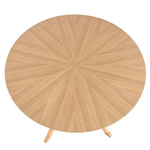 Table à manger ronde bois d'hévéa finition chêne Kinola 120 cm - Photo n°3; ?>