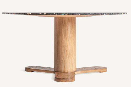 Table à manger ronde bois de chêne et pierre noir Rubha 150 cm - Photo n°2; ?>