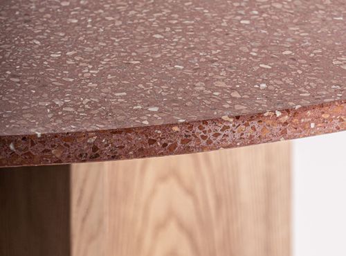Table à manger ronde bois de chêne et pierre rouge Louwa 150 cm - Photo n°2; ?>