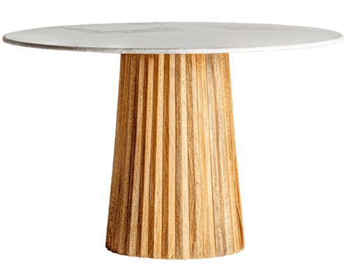 Table à manger ronde bois plissé et marbre 120 cm José Manuel Ferrero d’Estudi - Photo n°2; ?>