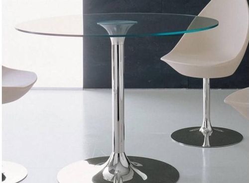 Table a manger ronde en verre trempé et pied acier chromé Diamino - Photo n°2; ?>