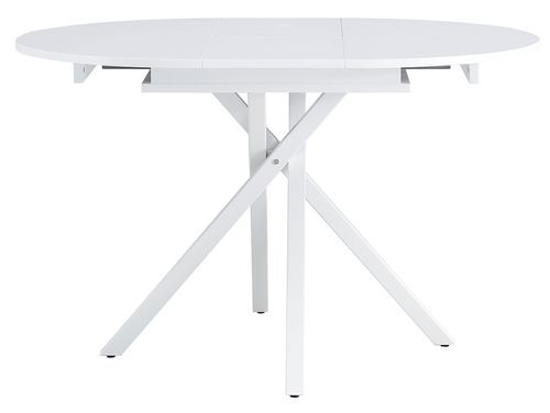 Table à manger ronde extensible bois blanc et pieds métal blanc Vaker 90 à 120 cm - Photo n°3; ?>