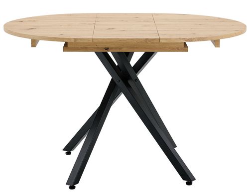 Table à manger ronde extensible bois clair et pieds métal noir Vaker 90 à 120 cm - Photo n°3; ?>