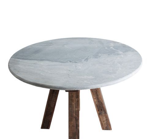 Table à manger ronde marbre gris et manguier massif foncé Valentia - Photo n°3; ?>