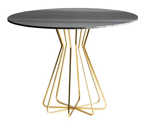 Table à manger ronde marbre noir et pieds métal doré Anato - Photo n°2; ?>