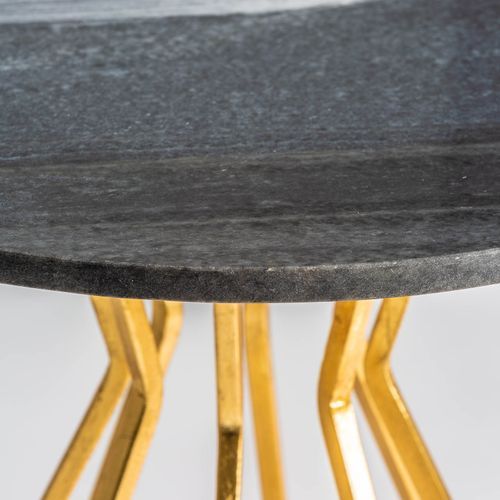 Table à manger ronde marbre noir et pieds métal doré Anato - Photo n°3; ?>
