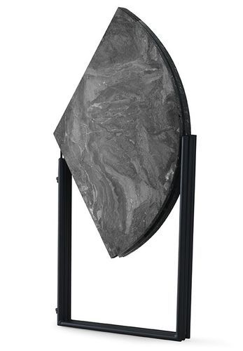 Table à manger ronde pliable bois effet marbre noir et métal noir Sinola 100 cm - Photo n°3; ?>
