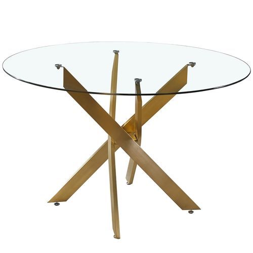 Table à manger ronde verre transparent et pied métal doré Xisor - Photo n°2; ?>