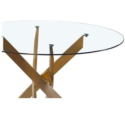 Table à manger ronde verre transparent et pied métal doré Xisor - Photo n°3; ?>