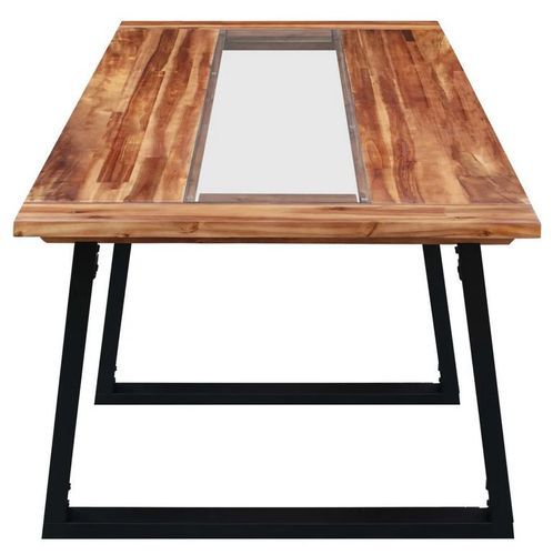 Table à manger verre et acacia massif pieds métal noir Kasia 180 cm - Photo n°3; ?>