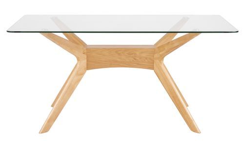 Table à manger verre trempé et bois d'hévéa finition chêne Noky - 3 tailles - Photo n°2; ?>
