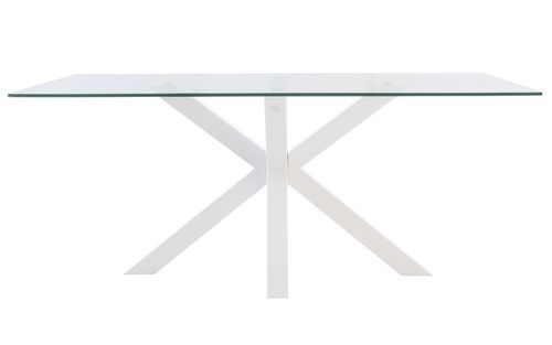 Table à manger verre trempé et pieds métal blanc Trikano - Photo n°2; ?>