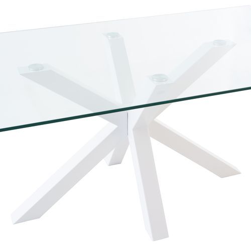 Table à manger verre trempé et pieds métal blanc Trikano - Photo n°3; ?>