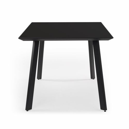 Table à manger verre trempé noir et pieds acier noir Koudy 160 cm - Photo n°2; ?>