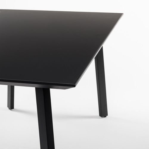 Table à manger verre trempé noir et pieds acier noir Koudy 160 cm - Photo n°3; ?>