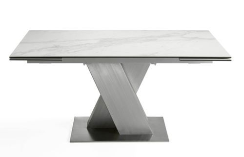 Table à rallonge acier brossé et plateau marbre de porcelaine Futura 170-250 cm - Photo n°2; ?>