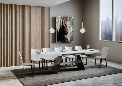 Table à rallonges 8 à 14 places bois blanc et pieds acier gris foncé 180 à 284 cm Klaro - Photo n°3; ?>