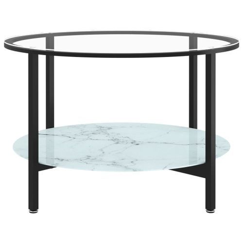 Table à thé Noir et marbre blanc 70 cm Verre trempé - Photo n°3; ?>
