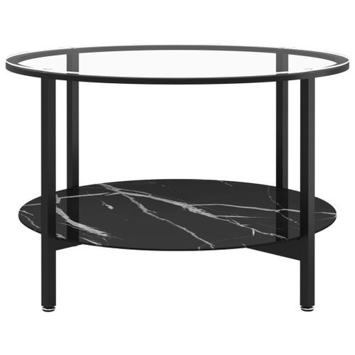 Table à thé Noir et marbre noir 70 cm Verre trempé - Photo n°3; ?>