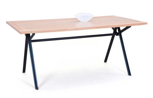Table acacia massif clair et pieds métal noir Selbi 180 cm - Photo n°2; ?>