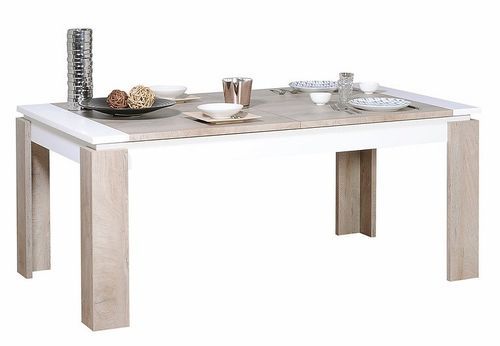 Table avec allonge aqué blanc mat et bois chêne clair Baite 180/260 cm - Photo n°3; ?>