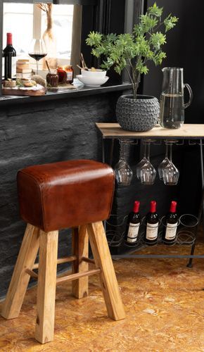 Table avec range bouteilles bois noir Gaspi L 65 cm - Photo n°3; ?>