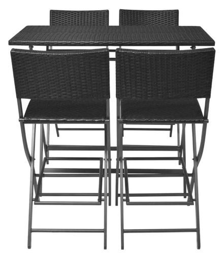 Table bar rectangulaire et 4 chaises de jardin résine tressée noir Klark - Photo n°3; ?>