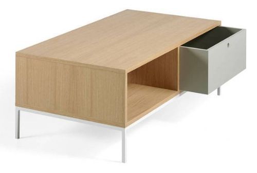 Table basse 1 niche 1 tiroir bois plaqué chêne clair et métal blanc Sandry - Photo n°3; ?>