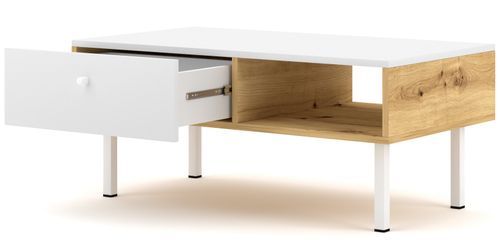 Table basse 1 tiroir blanc et chêne artisan Makalo 100 cm - Photo n°3; ?>