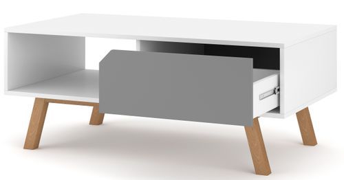 Table basse 1 tiroir blanc et gris Zatoka 110 cm - Photo n°2; ?>