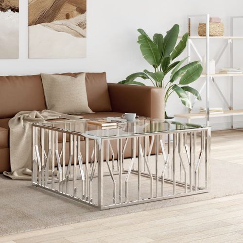 Table basse 100x100x50 cm acier inoxydable et verre - Photo n°2; ?>